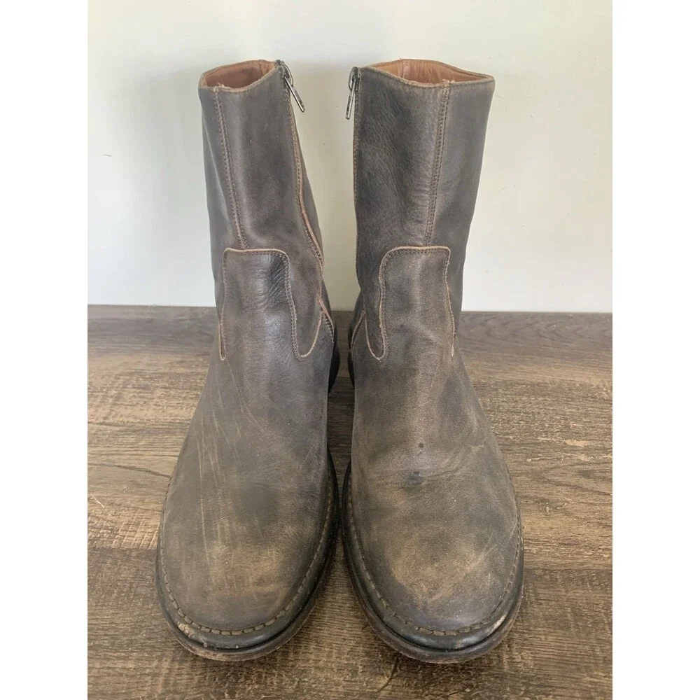 John Varvatos Mercer Boots Mens 11.5 Brown Leather Side Zip Made in Italy Rocker